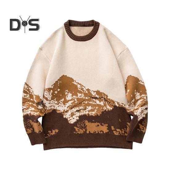 

Осень-зима мужской свитер с узором тай-дай Snowberg, цветной круглый вырез, трикотажный толстый с длинными рукавами, теплый свободный мужской трикотаж M кофейный