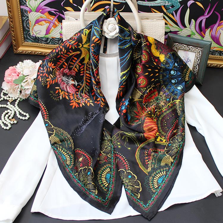 Black and white phoenix flying apsaras 110 mulberry silk silk silk scarf, hand-rolled plain crepe satin large square scarf, spring and summer shawl
