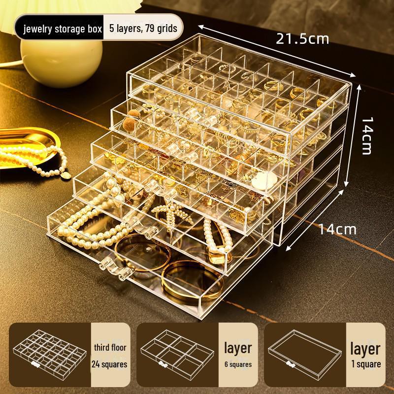Free Shipping: Large-Capacity Transparent Jewelry Storage Box for Earrings and Necklaces - Dustproof and Drawer-Style