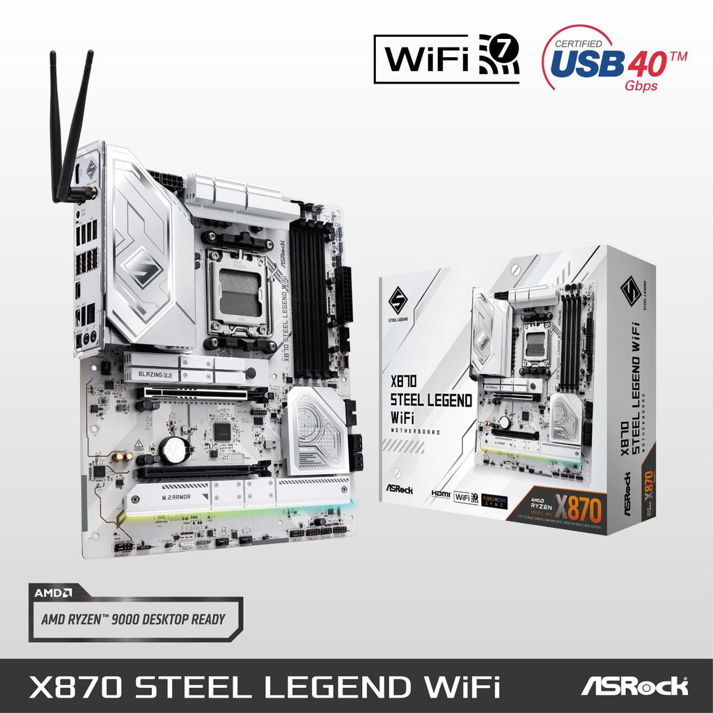 ASRock X870 Steel Legend WiFi AMD Ryzen 9000 Serie CPU X870 Chipsatz ATX Mainboard Japanischer Händler Mainboard, (Sockel AM5), [Offizielles Produkt]