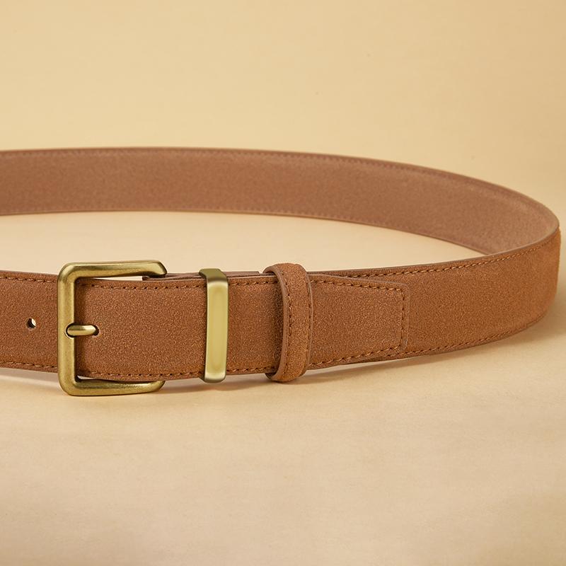 Luxury Suede Cowhide Leather Belt for Women, Vintage Style with Gold Buckle, 3.5cm Wide Waistband for Dresses & Jeans