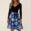 Women's Casual Fashion V Neck Long Sleeve Christmas Printed Party Vintage Long Dresses