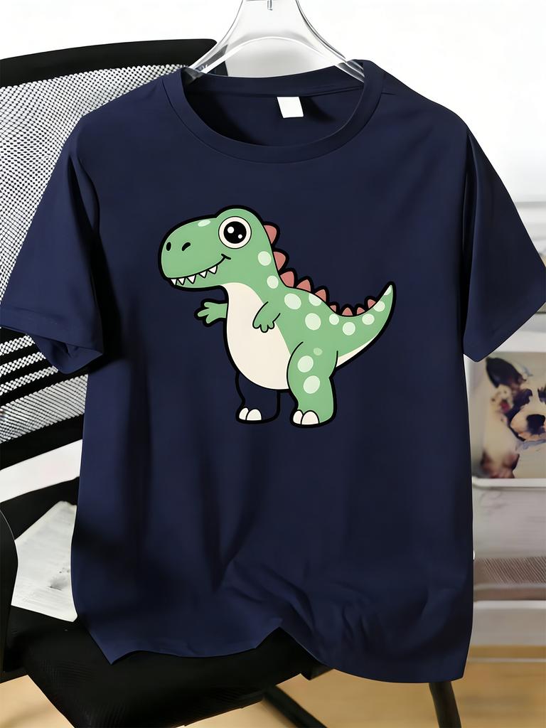 Unisexs Tee Lovely Green Spotted Cartoon Dinosaur Print Cotton Short Sleeve Male Casual Streetwear Outdoor Daily Basic Fashion Top