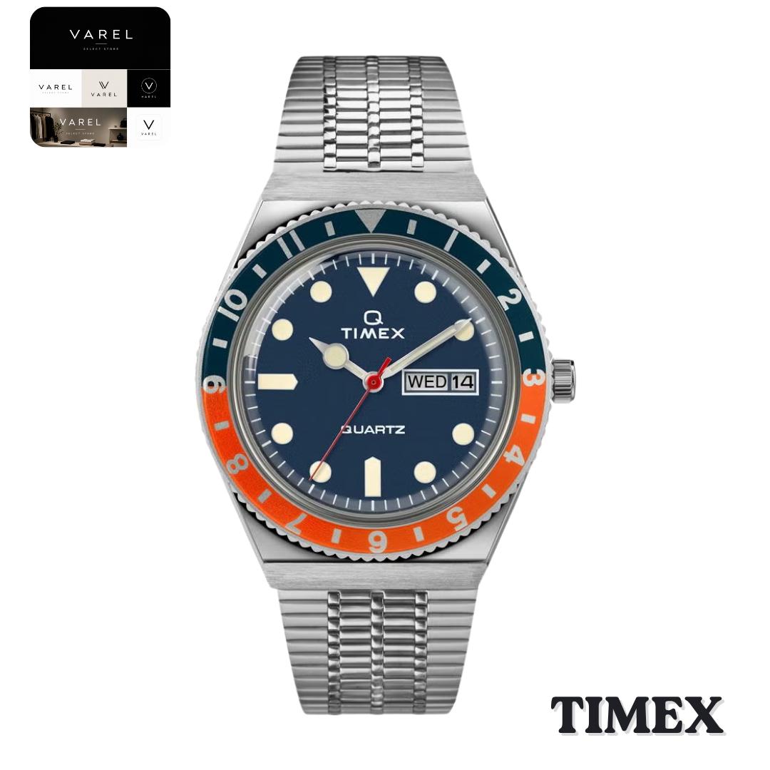 TIMEX Q Timex Сине-оранжевые кварцевые часы из нержавеющей стали Япония Оригинальные
