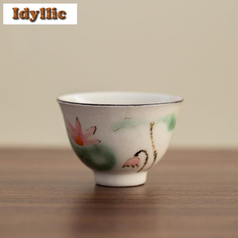 50ml Powder Yin Hand-painted Lotus Teacup Traditional Tea Bowl Jug Tea-tasting Smelling Cup Jianzhan Master Cups Teaware Craft