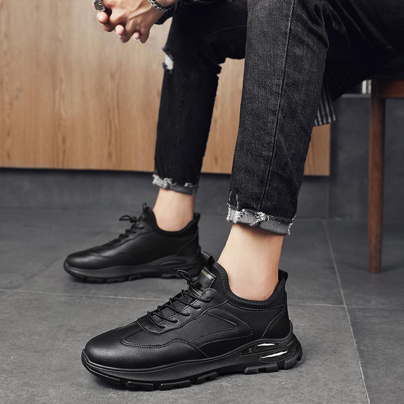 All Seasons Men's Leather Casual Shoes Breathable Comfortable Air Cushion Sneakers Soft Elastic Outdoor Anti-slip Shoes for Men