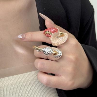 Minderheitendesign Übertriebener Ring Geometrischer Klobiger Emaille-Ring Lustiger Papagei Tropfölring Paar