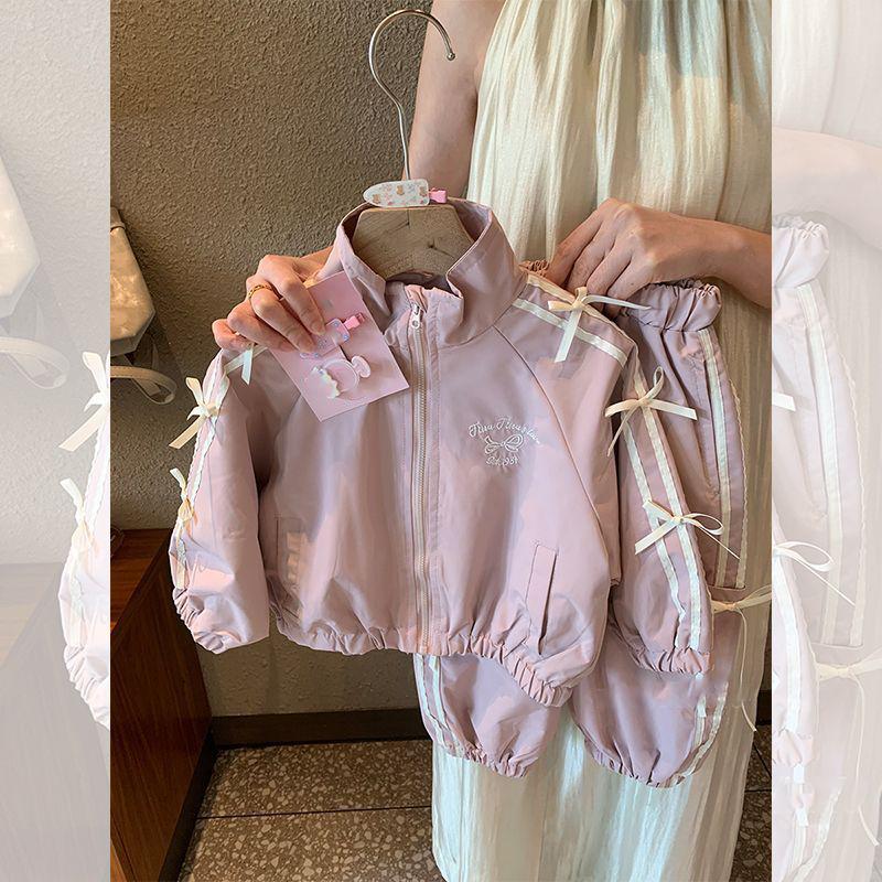 Mädchen Set im koreanischen Stil Jacke mit Schleifendetail Lässige Hose Frühlings-Kleidungsset für Kleinkinder Kleidung für Kleinkind-Mädchen Baby-Outfit-Set
