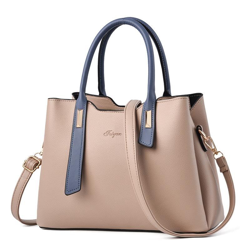 Sommer PU-Leder Große Kapazität Panel-Top-Handle-Taschen für Damen Fashi Reißverschluss Damen-Schultertaschen Tote Bags