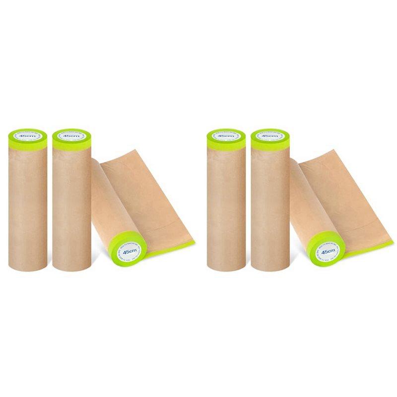 Pre-Taped Masking Paper For Painting, 18 Inchx50 Feet Paint Masking Paper, Tape And Drape Painters Paper, (6 Rolls)