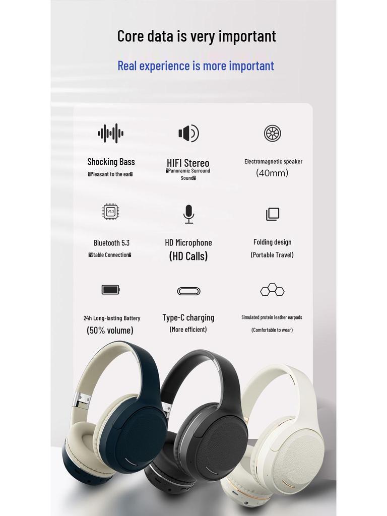 Bluetooth Headset: Foldable, Retractable, Stereo, Heavy Bass, Head-mounted Wireless Earbuds