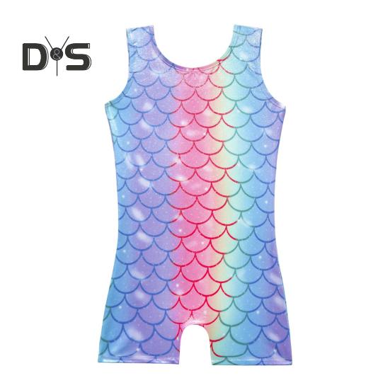 

Гимнастический купальник для девочек, детская одежда для выступлений, танцевальный костюм для малышей с изображением рыбьей чешуи, блестящий спортивный костюм без рукавов с изображением русалки 9-10 Years синий
