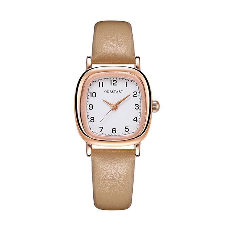 Women's Leather Strap Square Wristwatch - Elegant, Fashionable Quartz Timepiece for Students