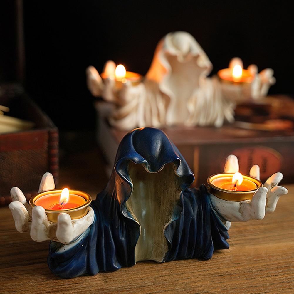 Halloween Candlestick Decoration Vintage Halloween Candle Holder Grim Reaper Candle Holder for Halloween Christmas Home Decor