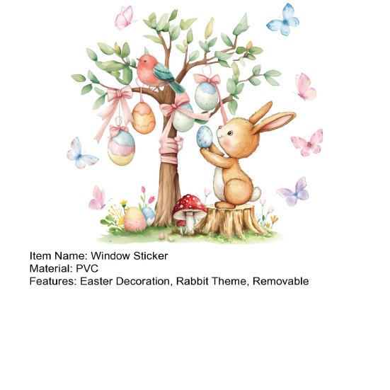 Easter Bunny Window Sticker Waterproof PVC Self-adhesive Home Office Living Room Colorful Egg Tree Rabbit Wall Art Decoration Decal