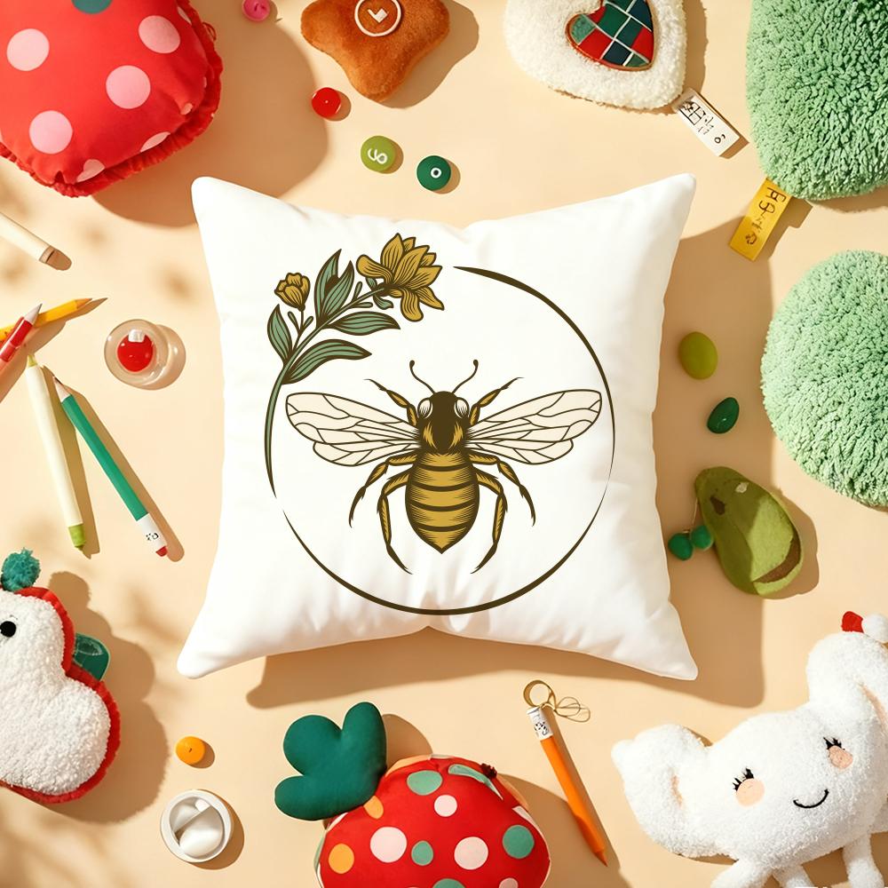 Bee Botanical Pillow Case Plush Fabric Soft DoubleSided Printed Sofa Warm Winter Home Gift Cushion Cover