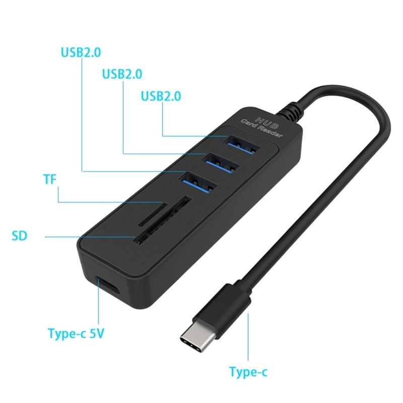 Multiple Port USB3.0 Hubs Featuring SDTF Card Slots 2 USB2.0 Port Data Transfer Adapters For Computer Tablets