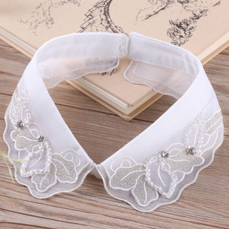 White Fake Collar Women Elegant Diamond Detachable Collars for Women False Shawl Shoulder Wrap Lapel False Collars Woman Tie