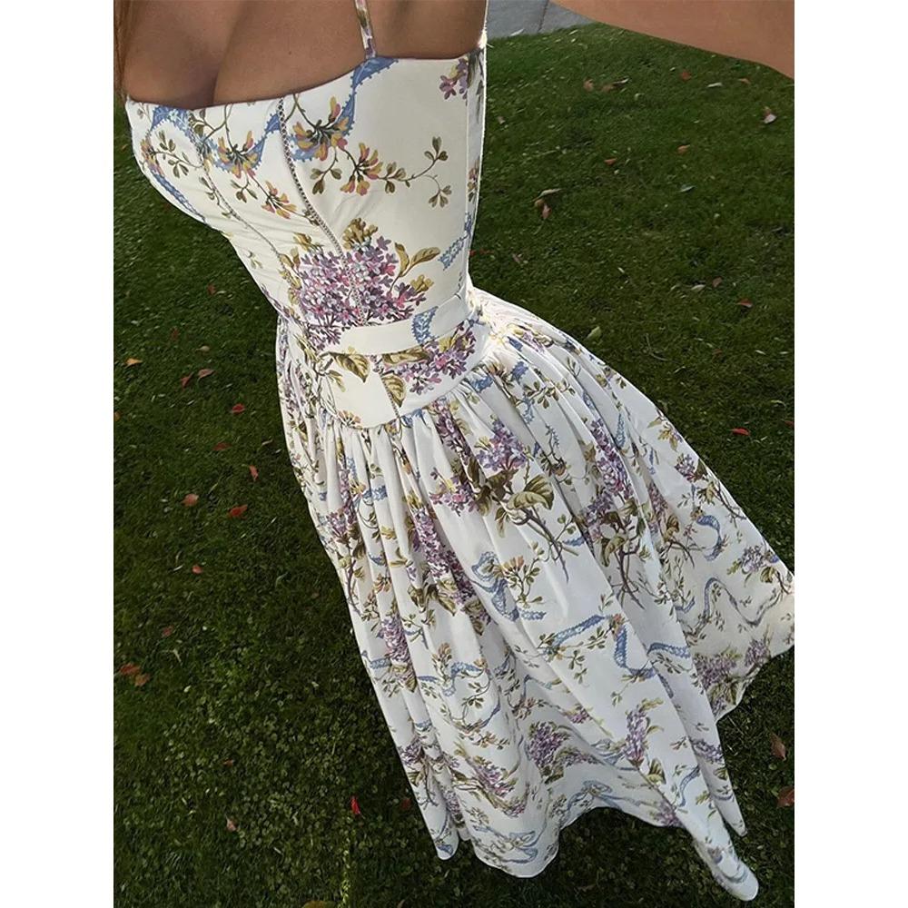 

Винтажное плиссированное платье макси с цветочным принтом и высокой талией, женское сексуальное длинное платье без рукавов с открытой спиной, летнее сексуальное праздничное платье L белый