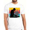 European Sizes Men's Cotton Retro Music T-Shirt with DJ Print & DJ Silhouette - Breathable Soft Short Sleeve Round Neck Tee Suitable