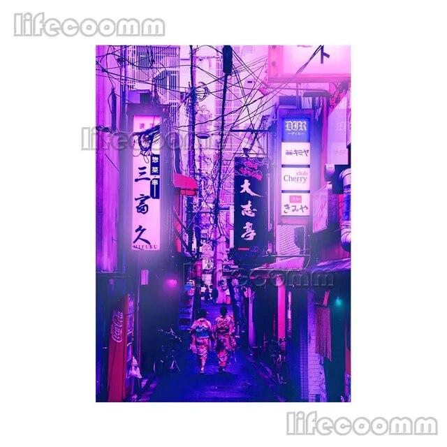 Anime City Neon Night 80s Vaporwave Japan City Street Poster Wall Art Canvas Painting Wall Pictures For Living Room Home Decor No Frame
