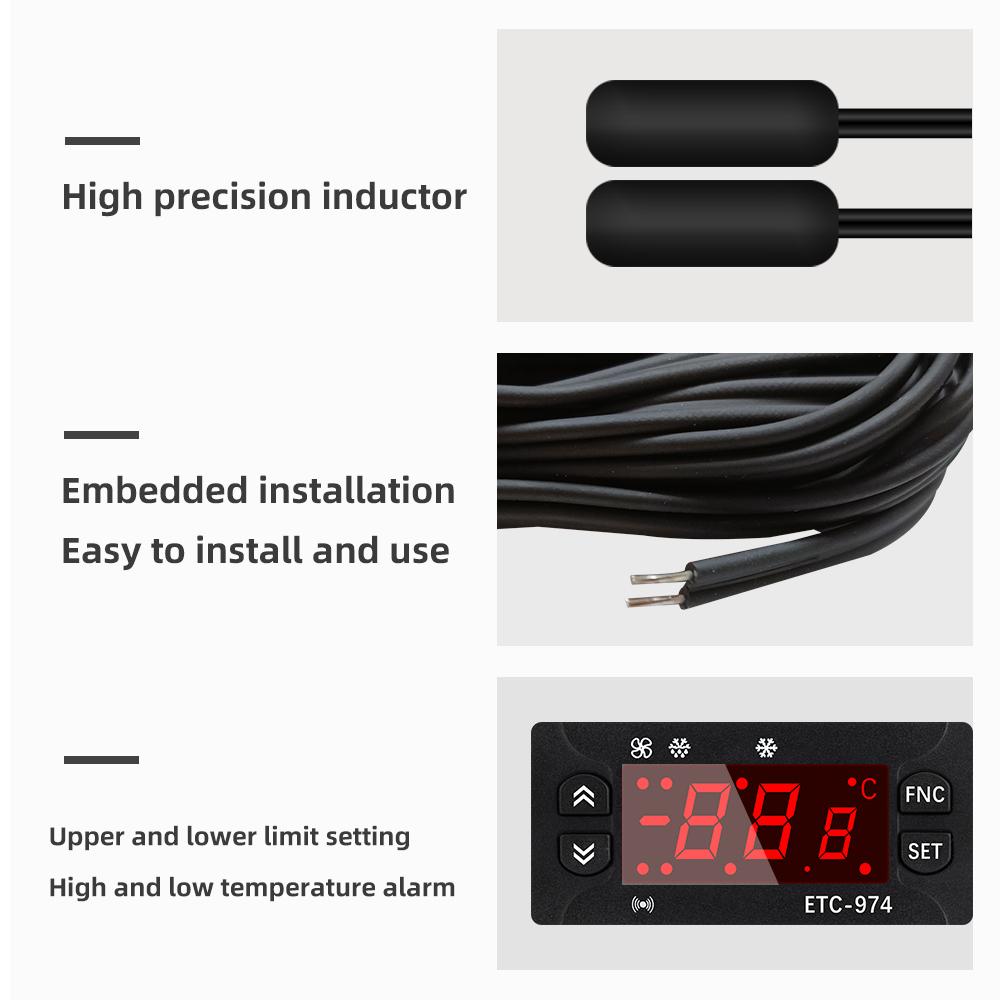 ETC-974 Controlador de Temperatura con Doble Sensor NTC Termorregulador para Refrigerador Descongelación Calefacción 220V