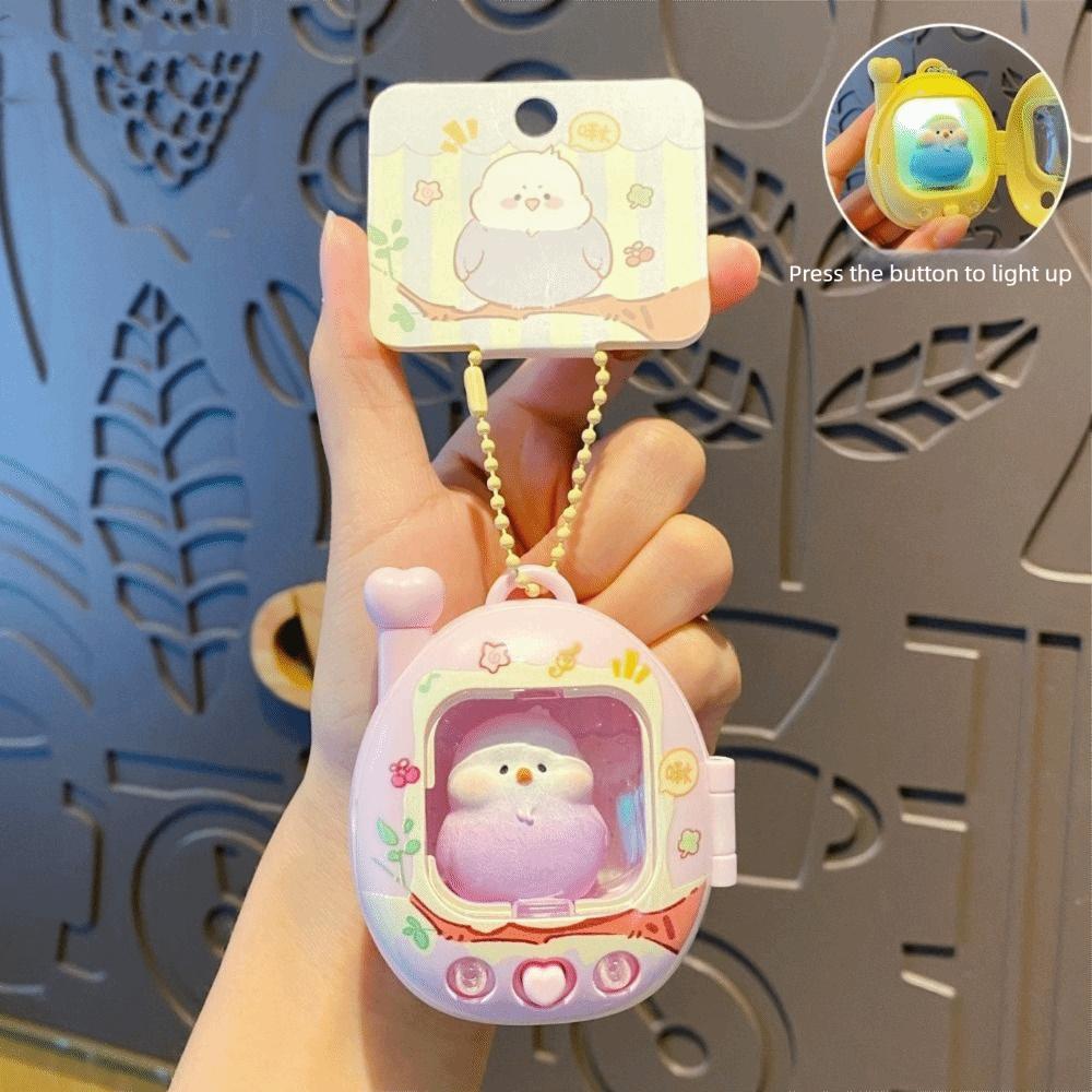 Retro Television Light Up Pendant Press Flash Birds Doll Keyring Parrot Keychain Birthday Gifts