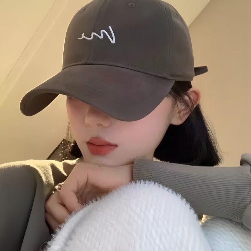 New Big Head Circumference Baseball Cap Women's Embroidery Fashionable Versatile Face Small Wide Curved Brim Solid Color Cap Men's Trend
