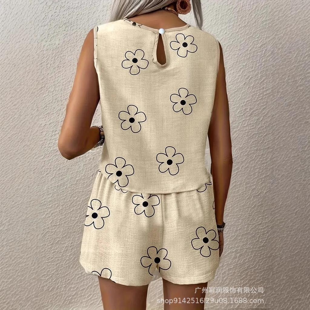 New Cross-border European and American Women's Clothing Casual Shorts Set Sleeveless Amazon