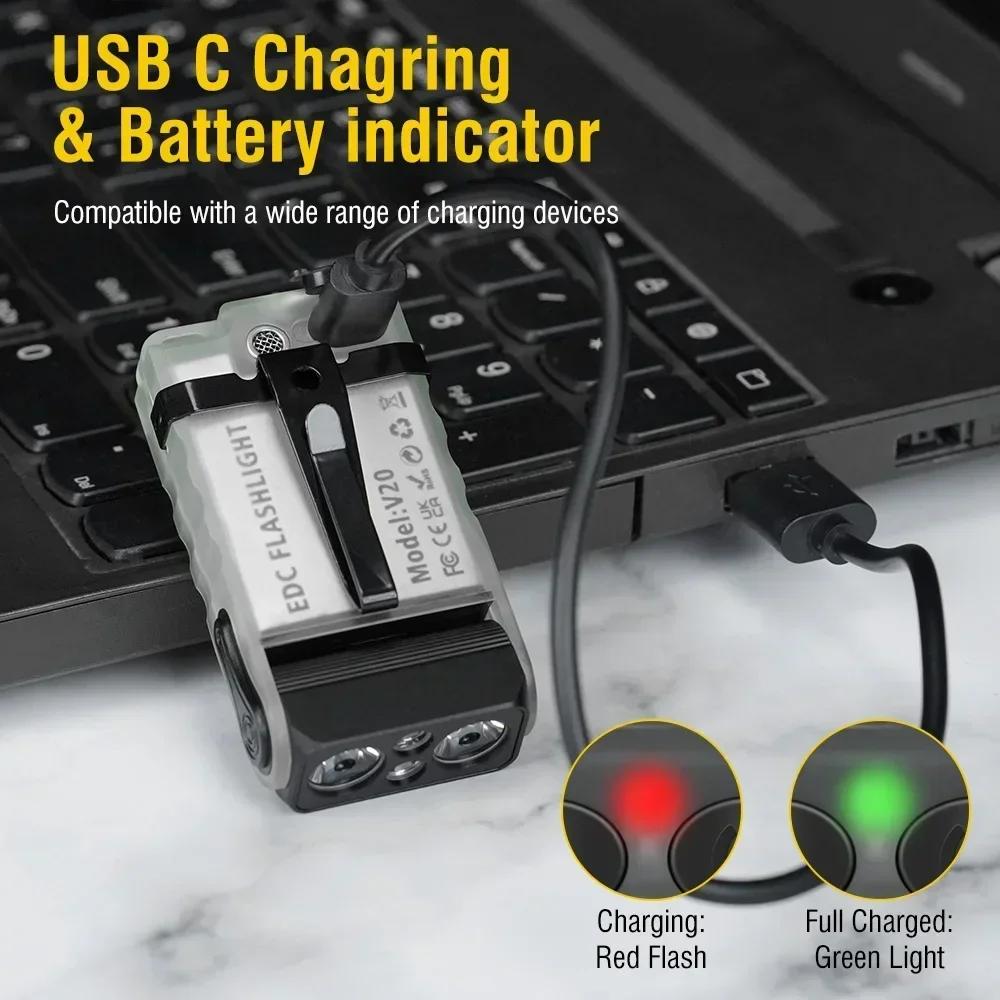BALDR V20 LED EDC Flashlight Portable Mini Keychain Torch USB Rechargeable Work Light with Magnet Clip Camping Pocket Lantern