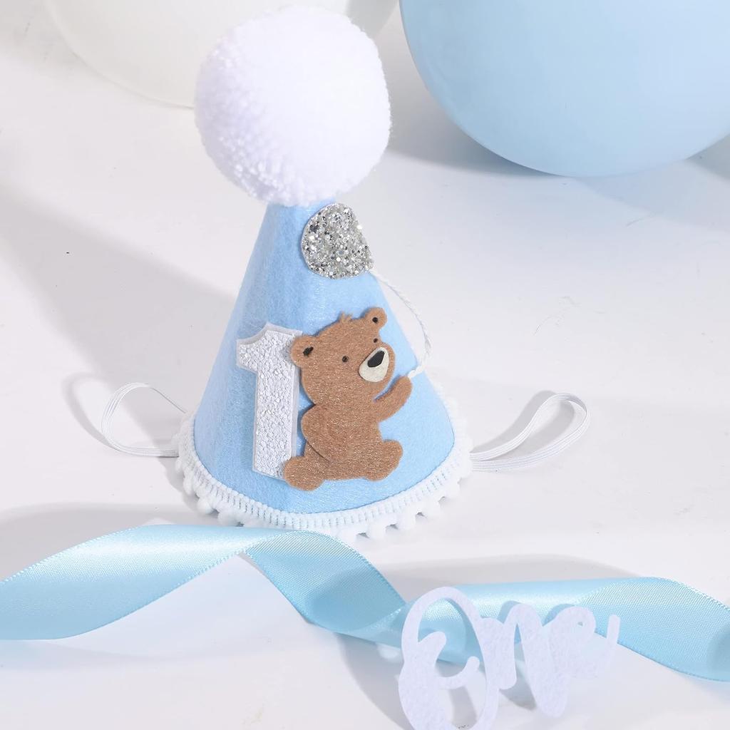 Bear Woodland Adventure Teddy Bear 1st Birthday Hat and Crown for Boys - One Happy Camper First Birthday Decoration