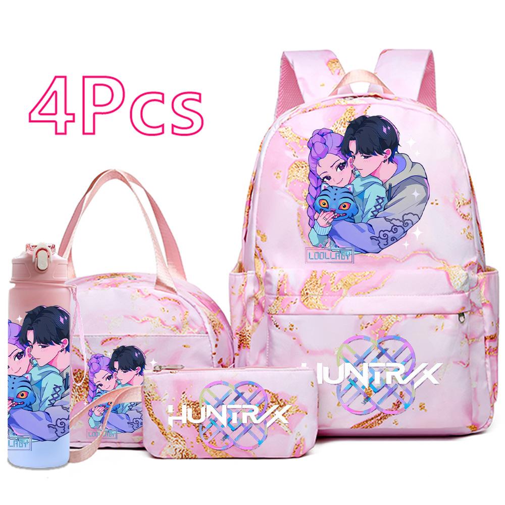 

4 шт./набір Новий мультяшний рюкзак з принтом K-Pop, сумка, пенал з пляшкою для води 750 мл для підлітка, хлопчика, дівчинки, шкільний рюкзак, велика місткість, сумка для книг
