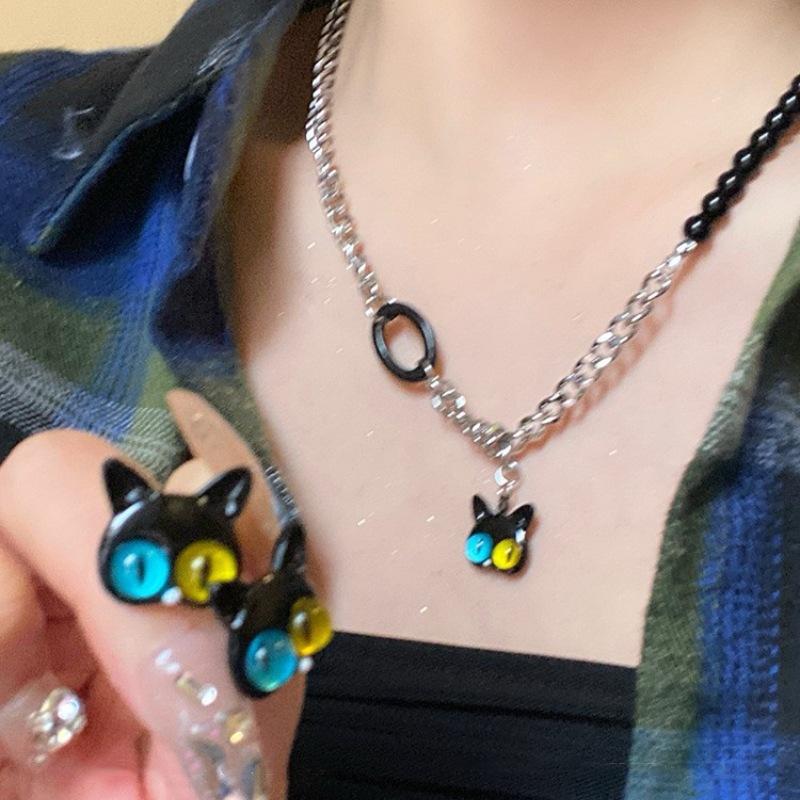 

Новые модные ожерелья с подвеской в виде кошки для женщин, милые двухцветные ожерелья с кошачьим глазом, свадебные украшения, аксессуары
