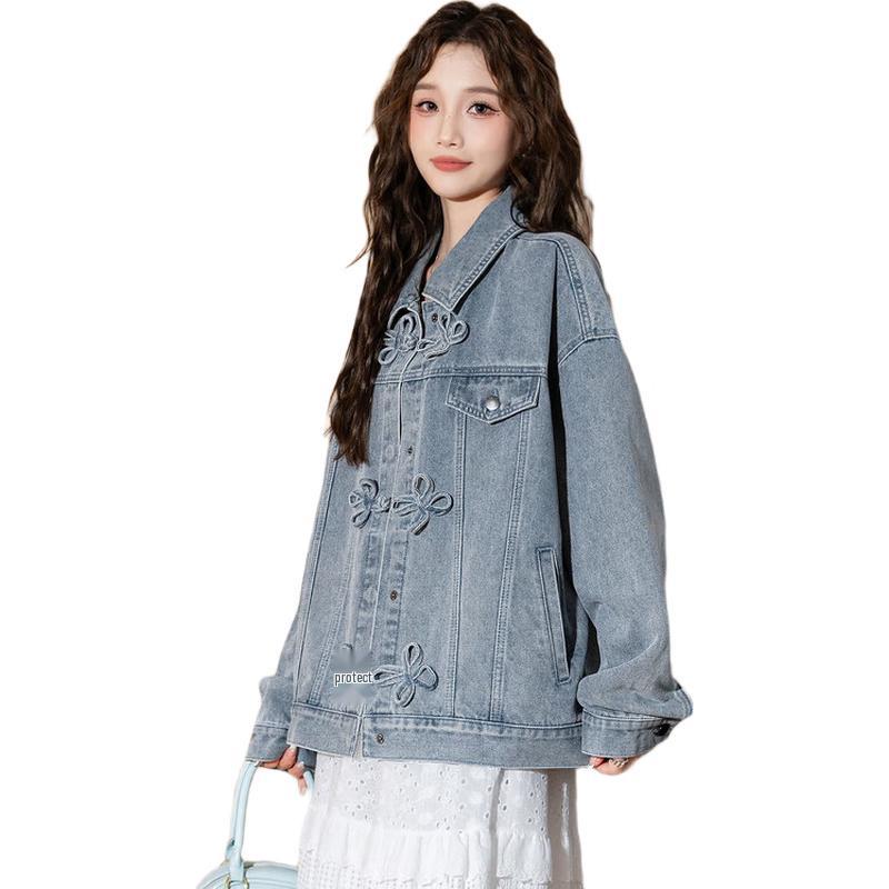 

TonLion Women s 2024 New Chinese Style Disc Button Denim Jacket S