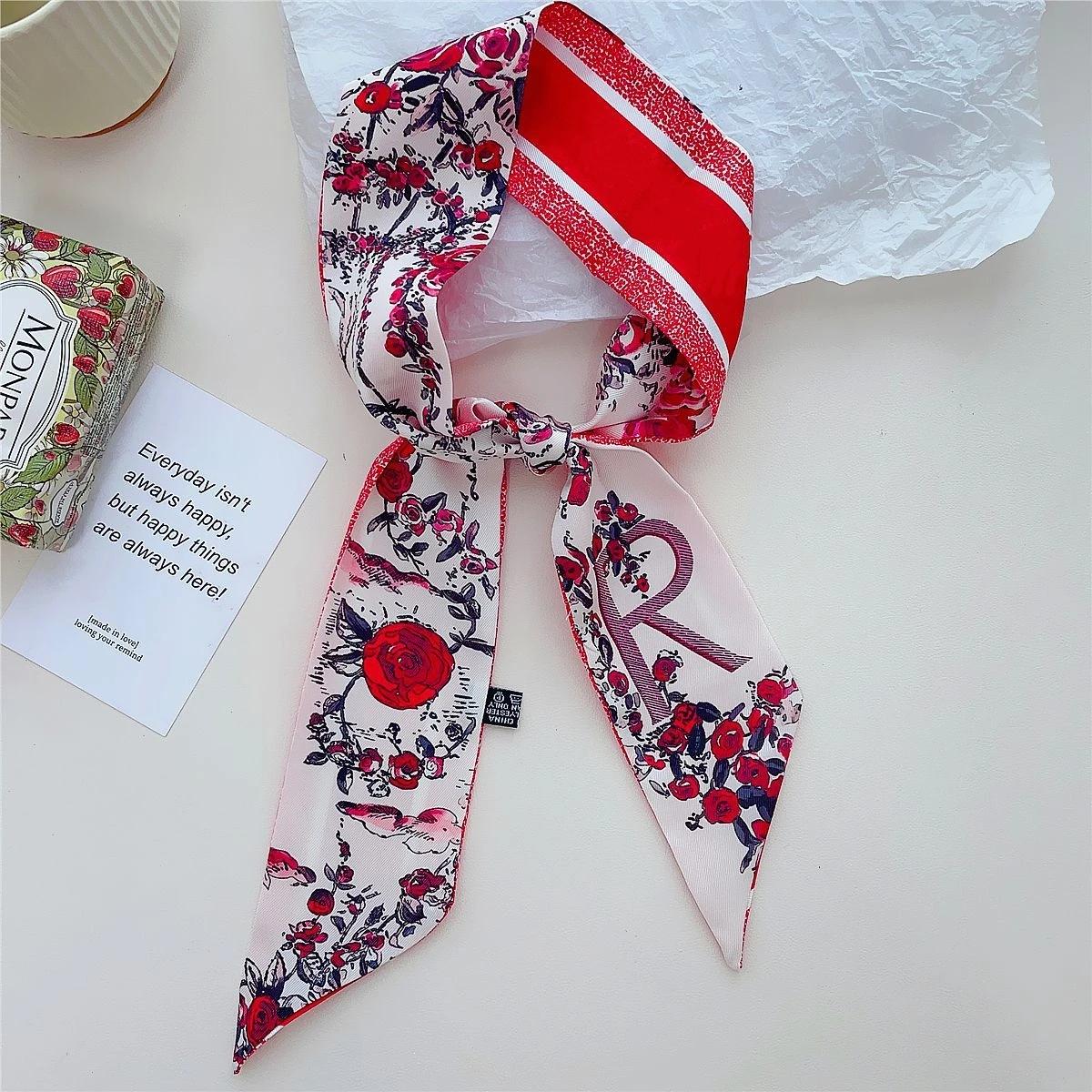 

26 Letter Printed Headband 100x6cm Fashion Small Silk Scarf For Women New Design Brand Scarves Women s Bags Hair Tie Accessories