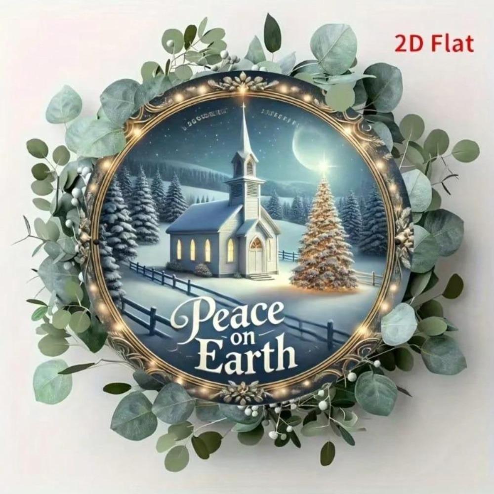 Iron Metal Wall Art 8x8 Inch Winter Christmas Wreath Church Decor Sign 2D Flat Print