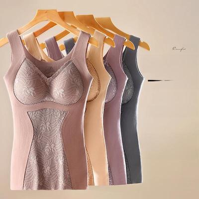 Naadloos warm vest met borstvulling en kanten afwerking - Verdikt Duits fluweel voor dames