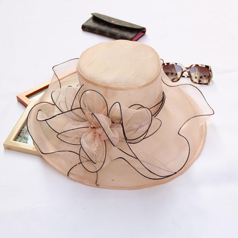 Summer Korean Version of Flower Mesh Sun Hat Beach Sun Hat Women's Organza Top Hat