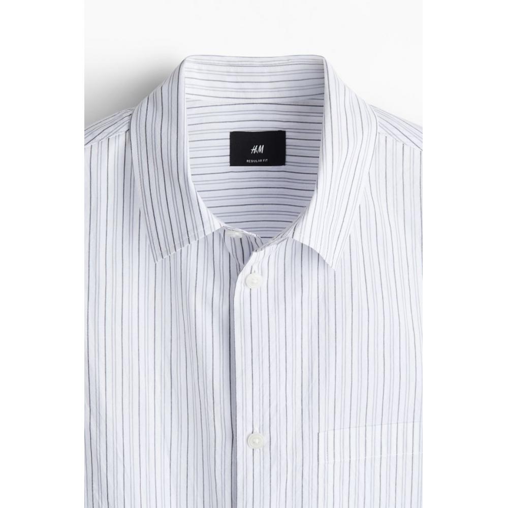 H M sHort Sleeve sHirt Regular Fit wHite Grey Stripe