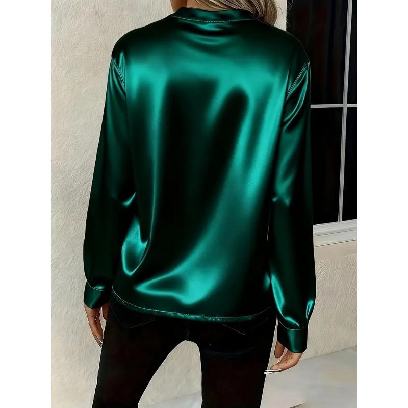 New Spring and Autumn Loose V-neck Office Womens Blouse Simple Long Sleeved Shirt Fashion Casual Solid Color Elegant Clothing