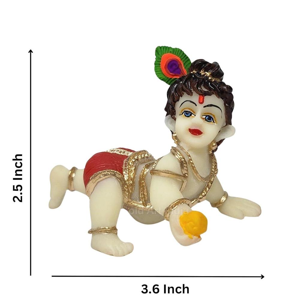 India Laddu Gopal Idol Ivory Body Red Dhoti for Car Dashboard Makhan Chor Little Krishna Idol Murti for Gifting Lord Krishna Statue