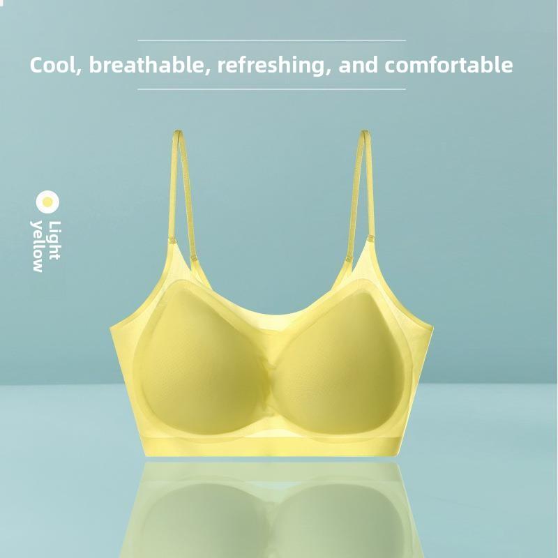 

Summer Thin Ice Silk Seamless Bra, Thin Strap Minimizer Backless Sports Bandeau Tank Top Style Naked Feel Bra for Large Breasts 2xl світло-жовтого кольору