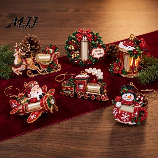 Festive Handmade Gifts for Friends Rhinestone Christmas Decoration DIY Kit, Faux Diamond Art Make 6 Holiday Decorations Hanging Ornaments, Bead Craft