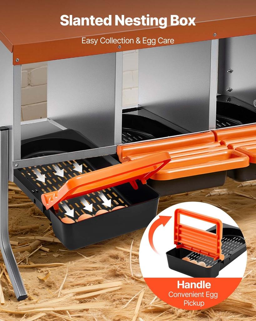 Hühnerlegeboxen, 4 Fächer, mit Stützbeinen, Einfache Eiersammlung, Verzinkter Stahl und Hochfester Kunststoff, Roll-Away-Legeboxen für