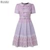 ZANZEA Women Summer Doll Collar Casual Short Sleeve Print Dress