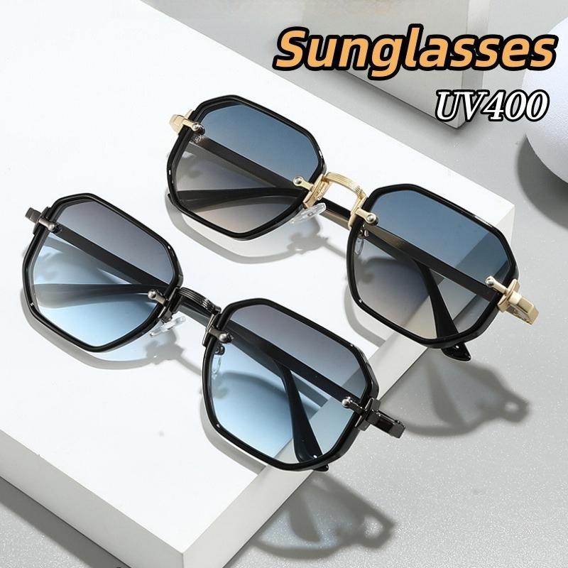 Unisex Polygonal Full Frame Metal Sunglasses Simplicity Trend Street Photography UV Resistant Travel Beach Shades Glasses