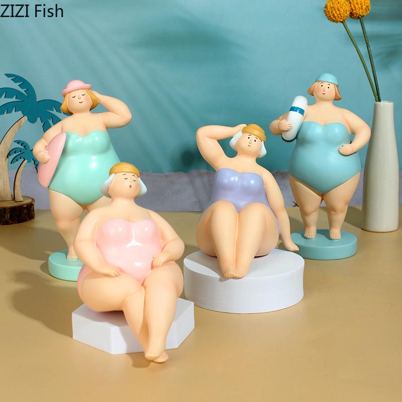 Beach Travel Swimsuit Women Figures Statue Desk Decoration Ornaments Creative Character Resins Sculpture Room Aesthetic Decor