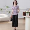 Chinese Style Summer Set: Short-Sleeve Xiangyunsha Blouse & Wide-Leg Pants for Mid-to-Older Mothers