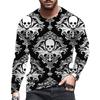 Spring and Autumn Round Neck Skull 3D Printed Top Fashionable Casual Long Sleeved Men's T-shirts