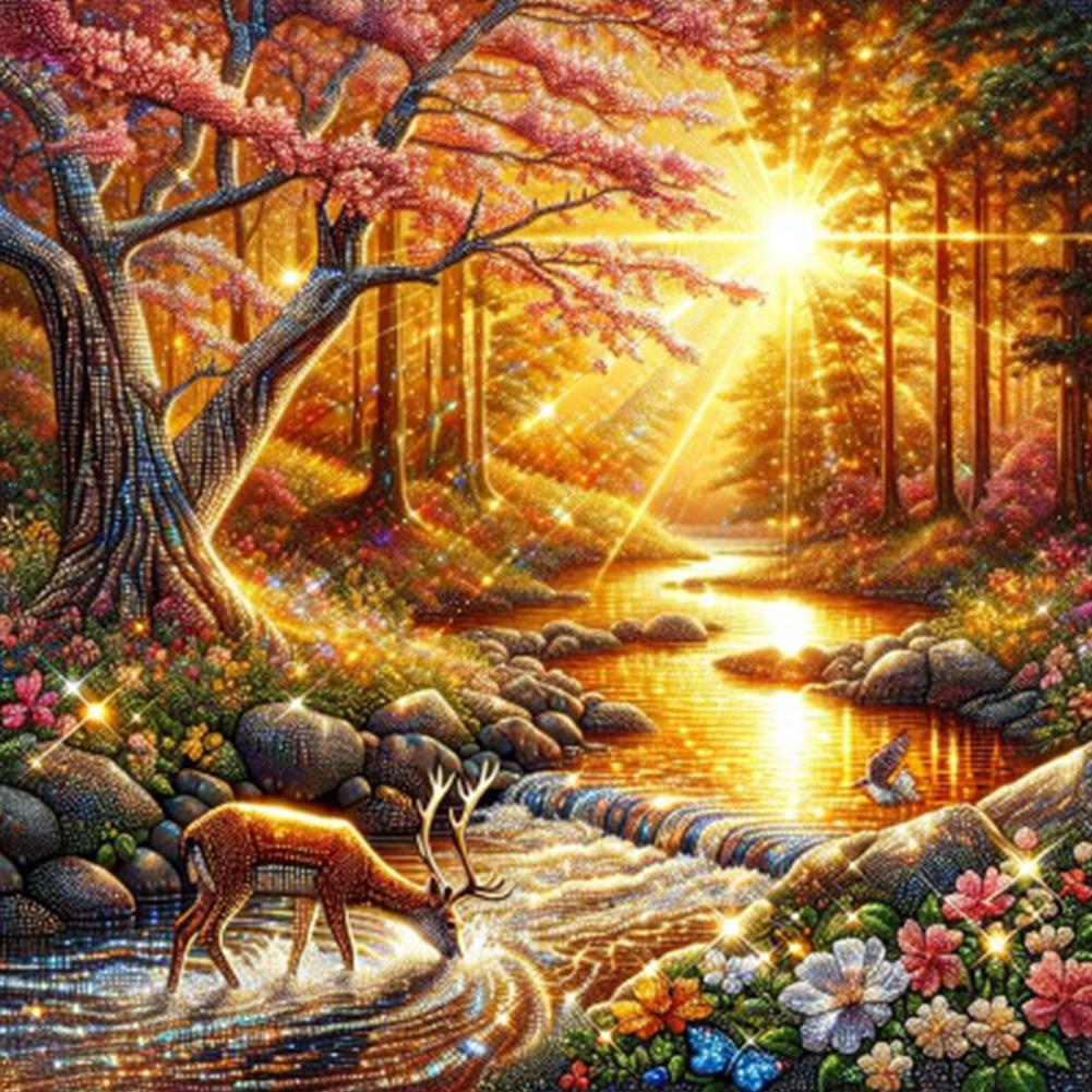 

40x40cm Sunset Woods 5D DIY Full Drill Round Diamond Painting Kit Wall Decor China Mainland